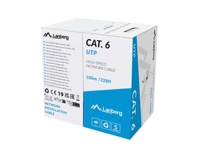 LAN UTP CAT.6 100M CU WIRE GREY CPR + FLUKE PASSED LANBERG