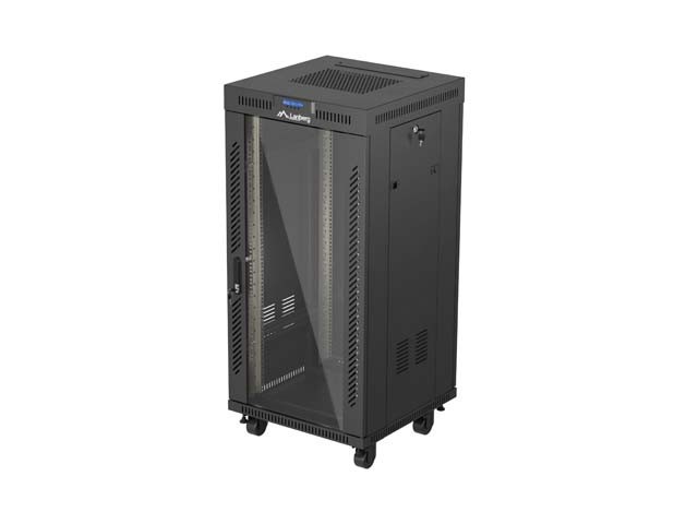 INSTALLATION RACK 19" 24U 600X600 BLACK GLASS DOOR LCD LANBERG (FLAT PACK) V2